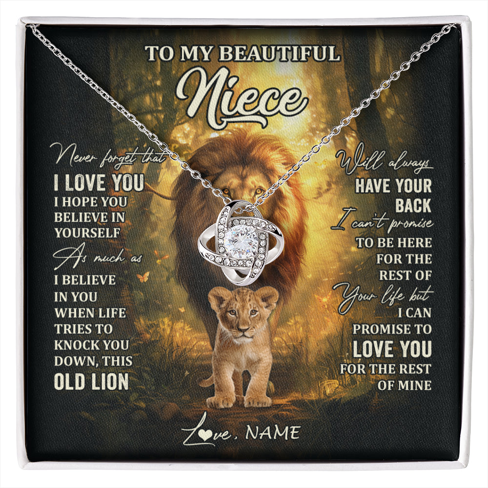 Love Knot Necklace 14K White Gold Finish | 1 | Personalized To My Niece Lion Necklace From Uncle Never Forget That I Love You Niece Birthday Gifts Graduation Christmas Customized Gift Box Message Card | siriusteestore