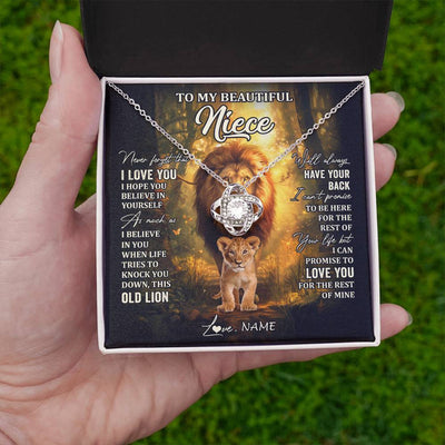 Love Knot Necklace 14K White Gold Finish | 2 | Personalized To My Niece Lion Necklace From Uncle Never Forget That I Love You Niece Birthday Gifts Graduation Christmas Customized Gift Box Message Card | siriusteestore