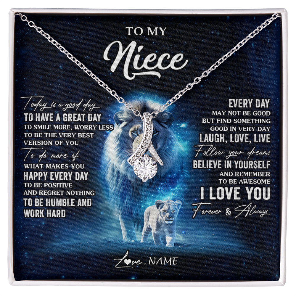 Alluring Beauty Necklace 14K White Gold Finish | 1 | Personalized To My Niece Lion Necklace From Uncle Today Is A Good Day Niece Gifts Birthday Jewelry Graduation Christmas Customized Gift Box Message Card | siriusteestore