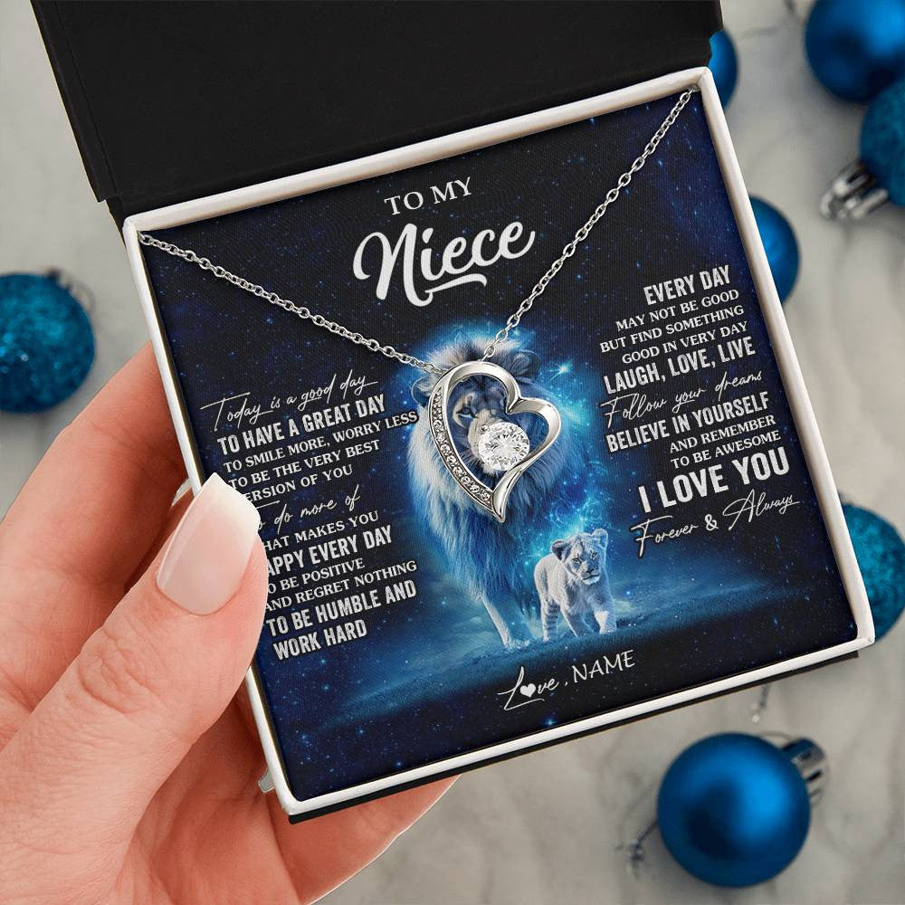 Forever Love Necklace 14K White Gold Finish | 2 | Personalized To My Niece Lion Necklace From Uncle Today Is A Good Day Niece Gifts Birthday Jewelry Graduation Christmas Customized Gift Box Message Card | siriusteestore