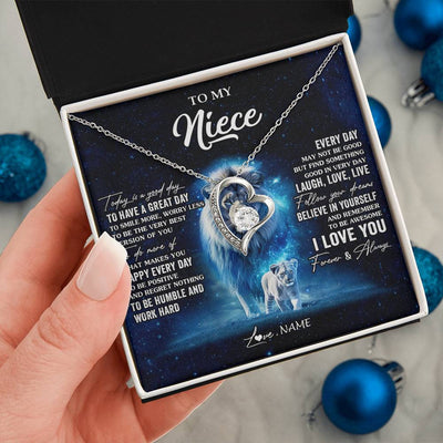 Forever Love Necklace 14K White Gold Finish | 2 | Personalized To My Niece Lion Necklace From Uncle Today Is A Good Day Niece Gifts Birthday Jewelry Graduation Christmas Customized Gift Box Message Card | siriusteestore
