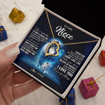 Forever Love Necklace 18K Yellow Gold Finish | 2 | Personalized To My Niece Lion Necklace From Uncle Today Is A Good Day Niece Gifts Birthday Jewelry Graduation Christmas Customized Gift Box Message Card | siriusteestore