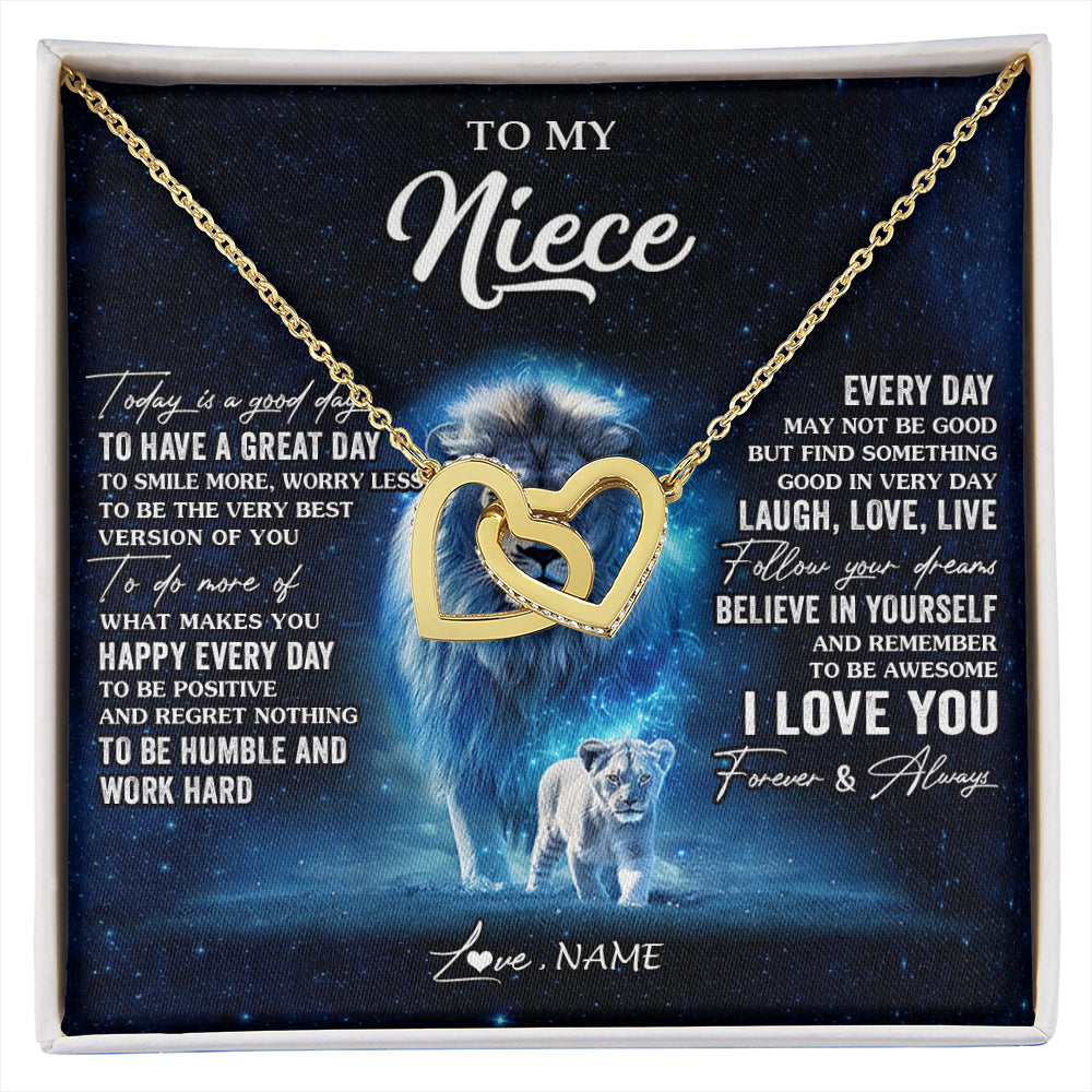 Interlocking Hearts Necklace 18K Yellow Gold Finish | 1 | Personalized To My Niece Lion Necklace From Uncle Today Is A Good Day Niece Gifts Birthday Jewelry Graduation Christmas Customized Gift Box Message Card | siriusteestore