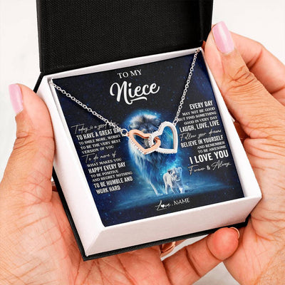 Interlocking Hearts Necklace Stainless Steel & Rose Gold Finish | 2 | Personalized To My Niece Lion Necklace From Uncle Today Is A Good Day Niece Gifts Birthday Jewelry Graduation Christmas Customized Gift Box Message Card | siriusteestore