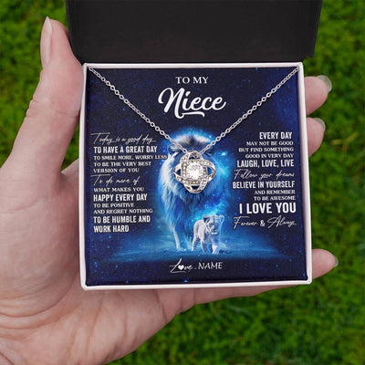 Love Knot Necklace 14K White Gold Finish | 2 | Personalized To My Niece Lion Necklace From Uncle Today Is A Good Day Niece Gifts Birthday Jewelry Graduation Christmas Customized Gift Box Message Card | siriusteestore