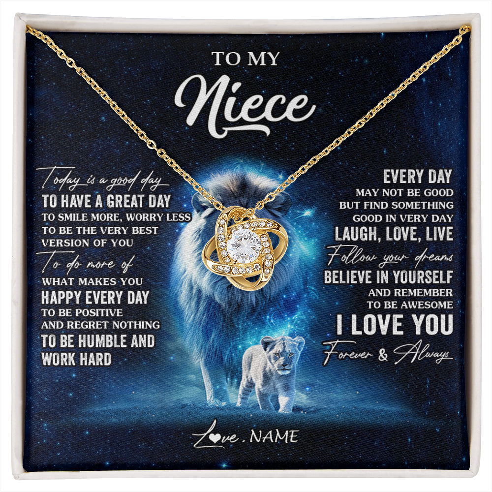 Love Knot Necklace 18K Yellow Gold Finish | 1 | Personalized To My Niece Lion Necklace From Uncle Today Is A Good Day Niece Gifts Birthday Jewelry Graduation Christmas Customized Gift Box Message Card | siriusteestore