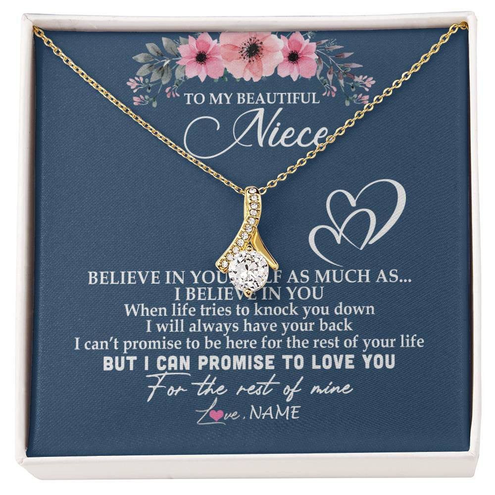 Alluring Beauty Necklace 18K Yellow Gold Finish | Personalized To My Niece Necklace From Aunt Auntie Believe In Yourself Niece Birthday Graduation Christmas Customized Message Card | siriusteestore
