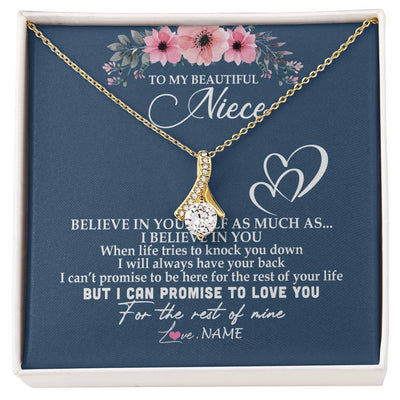 Alluring Beauty Necklace 18K Yellow Gold Finish | Personalized To My Niece Necklace From Aunt Auntie Believe In Yourself Niece Birthday Graduation Christmas Customized Message Card | siriusteestore