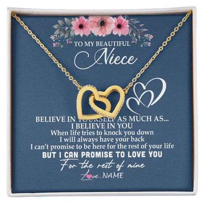 Interlocking Hearts Necklace 18K Yellow Gold Finish | Personalized To My Niece Necklace From Aunt Auntie Believe In Yourself Niece Birthday Graduation Christmas Customized Message Card | siriusteestore