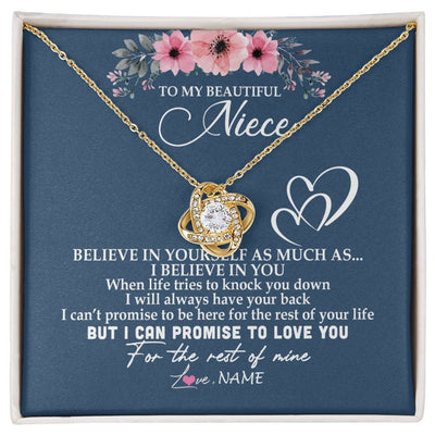Love Knot Necklace 18K Yellow Gold Finish | Personalized To My Niece Necklace From Aunt Auntie Believe In Yourself Niece Birthday Graduation Christmas Customized Message Card | siriusteestore