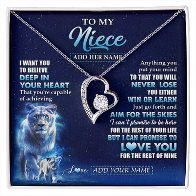 Forever Love Necklace 14K White Gold Finish | 1 | Personalized To My Niece Necklace From Aunt Auntie Believe Your Heart Niece Gift Birthday Graduation Christmas Customized Gift Box Message Card | siriusteestore.myshopify