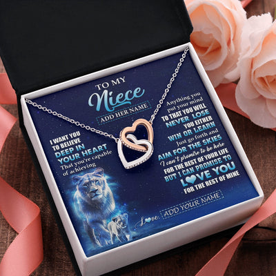Interlocking Hearts Necklace Stainless Steel & Rose Gold Finish | 2 | Personalized To My Niece Necklace From Aunt Auntie Believe Your Heart Niece Gift Birthday Graduation Christmas Customized Gift Box Message Card | siriusteestore.myshopify