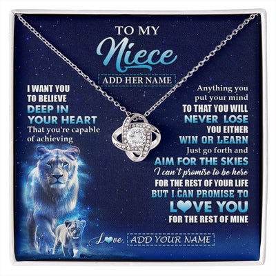 Love Knot Necklace 14K White Gold Finish | 1 | Personalized To My Niece Necklace From Aunt Auntie Believe Your Heart Niece Gift Birthday Graduation Christmas Customized Gift Box Message Card | siriusteestore.myshopify