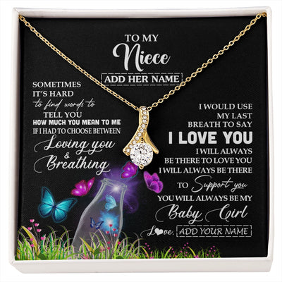 Alluring Beauty Necklace 18K Yellow Gold Finish | 1 | Personalized To My Niece Necklace From Aunt Auntie Butterfly Sometimes Say I Love You Niece Birthday Graduation Christmas Customized Gift Box Message Card | siriusteestore.myshopify
