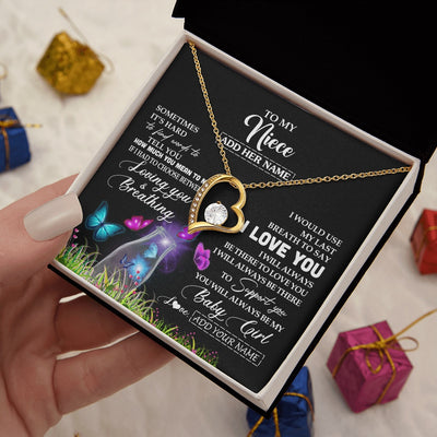 Forever Love Necklace 18K Yellow Gold Finish | 2 | Personalized To My Niece Necklace From Aunt Auntie Butterfly Sometimes Say I Love You Niece Birthday Graduation Christmas Customized Gift Box Message Card | siriusteestore.myshopify