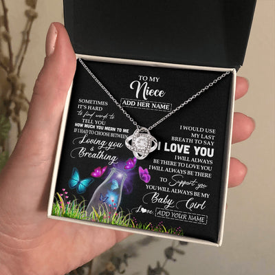 Love Knot Necklace 14K White Gold Finish | 2 | Personalized To My Niece Necklace From Aunt Auntie Butterfly Sometimes Say I Love You Niece Birthday Graduation Christmas Customized Gift Box Message Card | siriusteestore.myshopify