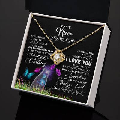 Love Knot Necklace 18K Yellow Gold Finish | 2 | Personalized To My Niece Necklace From Aunt Auntie Butterfly Sometimes Say I Love You Niece Birthday Graduation Christmas Customized Gift Box Message Card | siriusteestore.myshopify