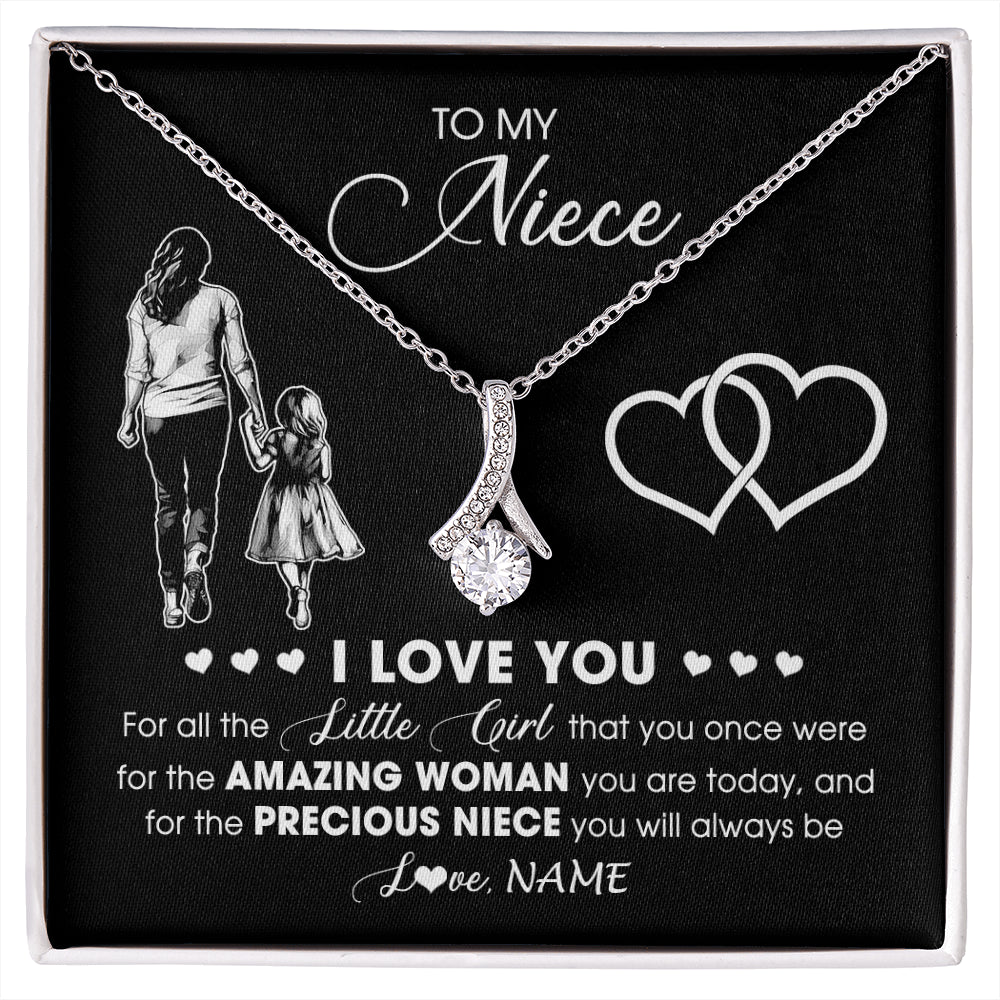 Alluring Beauty Necklace 14K White Gold Finish | 1 | Personalized To My Niece Necklace From Aunt Auntie I Love You Little Girl Niece Birthday Graduation Christmas Jewelry Customized Gift Box Message Card | siriusteestore