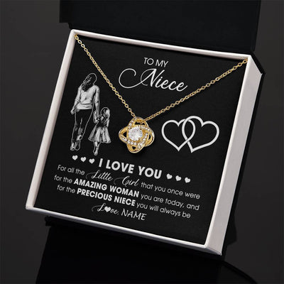 Love Knot Necklace 18K Yellow Gold Finish | 2 | Personalized To My Niece Necklace From Aunt Auntie I Love You Little Girl Niece Birthday Graduation Christmas Jewelry Customized Gift Box Message Card | siriusteestore