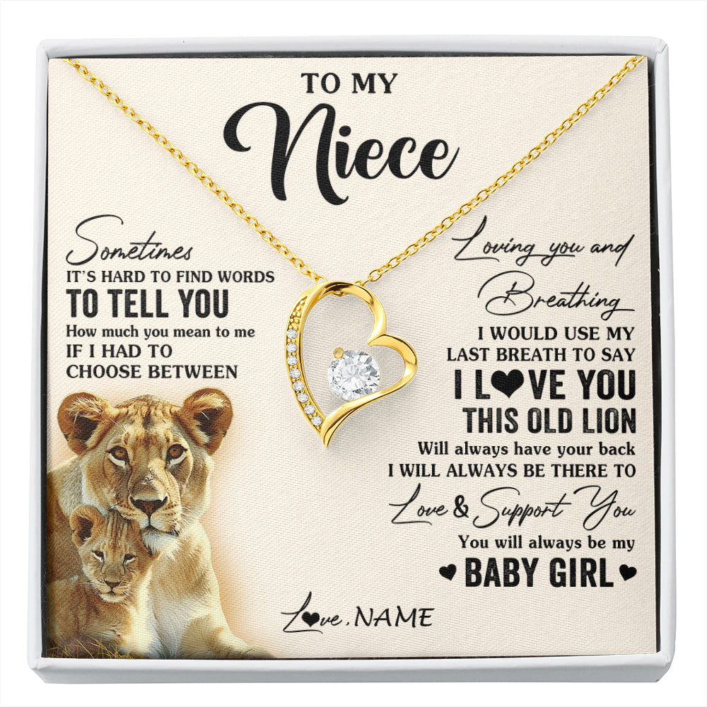 Forever Love Necklace 18K Yellow Gold Finish | 1 | Personalized To My Niece Necklace From Aunt Auntie I Love You This Old Lion Niece Birthday Graduation Christmas Jewelry Customized Gift Box Message Card | siriusteestore