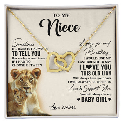 Interlocking Hearts Necklace 18K Yellow Gold Finish | 1 | Personalized To My Niece Necklace From Aunt Auntie I Love You This Old Lion Niece Birthday Graduation Christmas Jewelry Customized Gift Box Message Card | siriusteestore