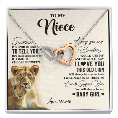 Interlocking Hearts Necklace Stainless Steel & Rose Gold Finish | 1 | Personalized To My Niece Necklace From Aunt Auntie I Love You This Old Lion Niece Birthday Graduation Christmas Jewelry Customized Gift Box Message Card | siriusteestore