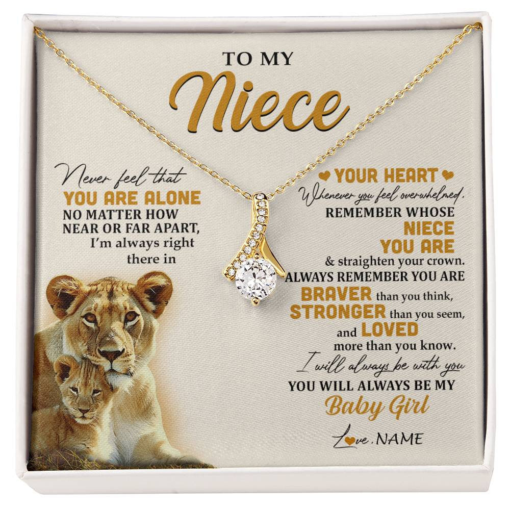 Alluring Beauty Necklace 18K Yellow Gold Finish | 1 | Personalized To My Niece Necklace From Aunt Auntie Lion Never Feel That You Are Alone Great Niece Birthday Christmas Customized Gift Box Message Card | siriusteestore