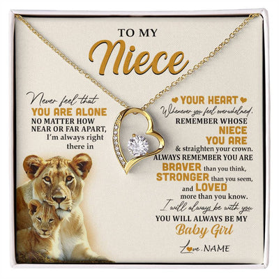 Forever Love Necklace 18K Yellow Gold Finish | 1 | Personalized To My Niece Necklace From Aunt Auntie Lion Never Feel That You Are Alone Great Niece Birthday Christmas Customized Gift Box Message Card | siriusteestore