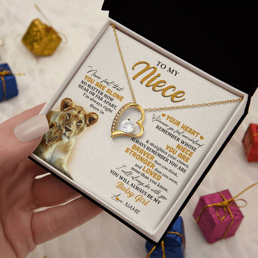 Forever Love Necklace 18K Yellow Gold Finish | 2 | Personalized To My Niece Necklace From Aunt Auntie Lion Never Feel That You Are Alone Great Niece Birthday Christmas Customized Gift Box Message Card | siriusteestore