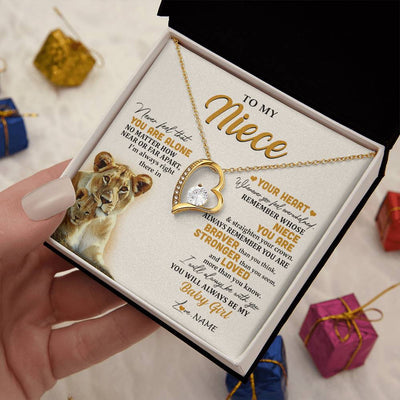 Forever Love Necklace 18K Yellow Gold Finish | 2 | Personalized To My Niece Necklace From Aunt Auntie Lion Never Feel That You Are Alone Great Niece Birthday Christmas Customized Gift Box Message Card | siriusteestore