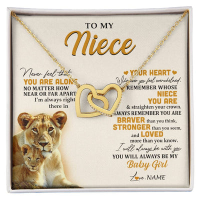 Interlocking Hearts Necklace 18K Yellow Gold Finish | 1 | Personalized To My Niece Necklace From Aunt Auntie Lion Never Feel That You Are Alone Great Niece Birthday Christmas Customized Gift Box Message Card | siriusteestore