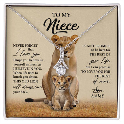 Alluring Beauty Necklace 14K White Gold Finish | 1 | Personalized To My Niece Necklace From Aunt Auntie Lion Never Forget That I Love You Niece Jewelry Birthday Graduation Christmas Customized Message Card | siriusteestore