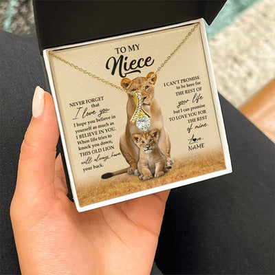 Alluring Beauty Necklace 18K Yellow Gold Finish | 2 | Personalized To My Niece Necklace From Aunt Auntie Lion Never Forget That I Love You Niece Jewelry Birthday Graduation Christmas Customized Message Card | siriusteestore