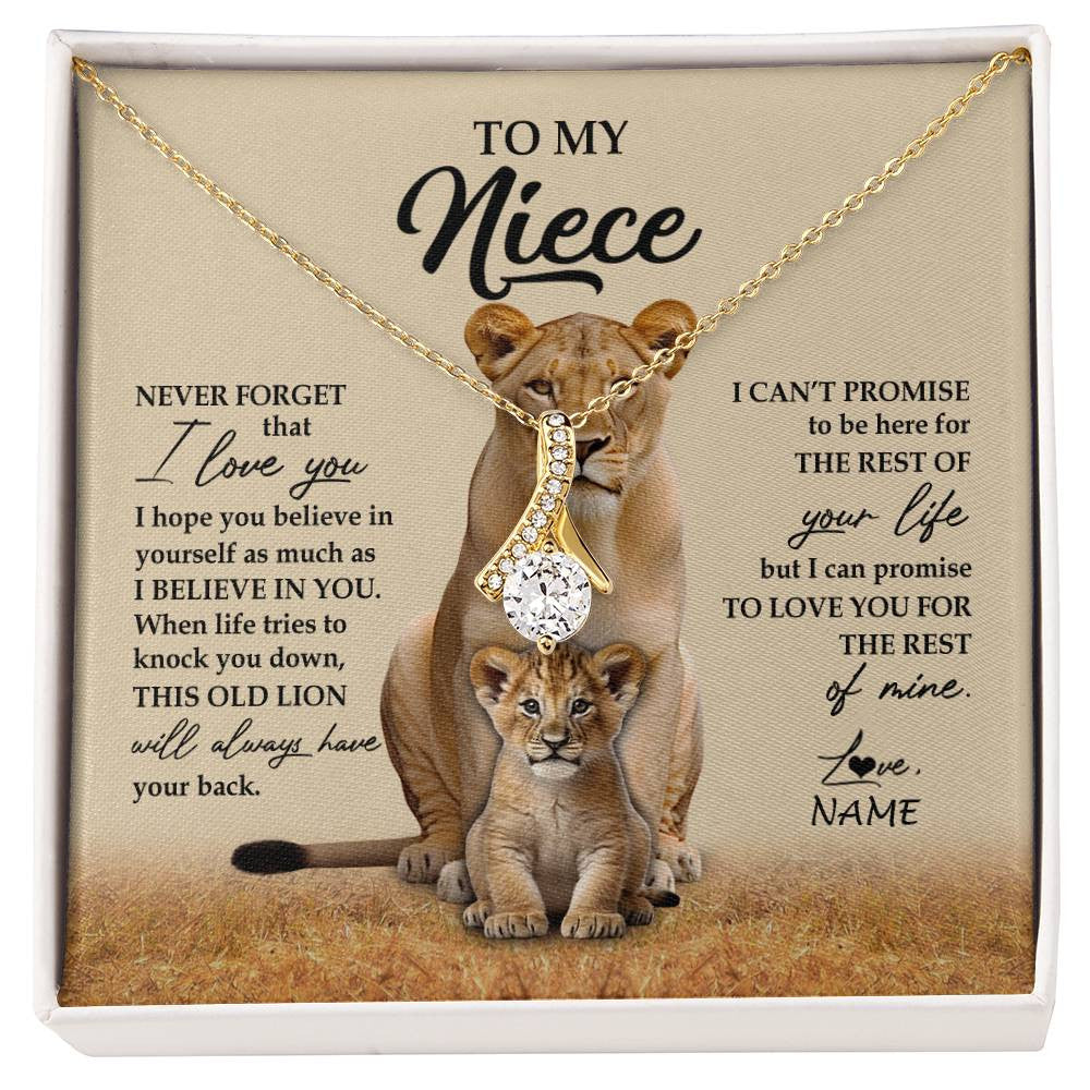 Alluring Beauty Necklace 18K Yellow Gold Finish | 1 | Personalized To My Niece Necklace From Aunt Auntie Lion Never Forget That I Love You Niece Jewelry Birthday Graduation Christmas Customized Message Card | siriusteestore