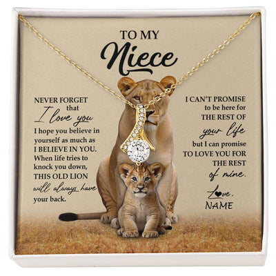 Alluring Beauty Necklace 18K Yellow Gold Finish | 1 | Personalized To My Niece Necklace From Aunt Auntie Lion Never Forget That I Love You Niece Jewelry Birthday Graduation Christmas Customized Message Card | siriusteestore