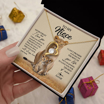 Forever Love Necklace 18K Yellow Gold Finish | 2 | Personalized To My Niece Necklace From Aunt Auntie Lion Never Forget That I Love You Niece Jewelry Birthday Graduation Christmas Customized Message Card | siriusteestore