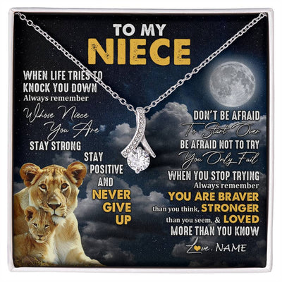 Alluring Beauty Necklace 14K White Gold Finish | 1 | Personalized To My Niece Necklace From Aunt Auntie Lion Never Give Up Niece Birthday Graduation Christmas Jewelry Customized Gift Box Message Card | siriusteestore