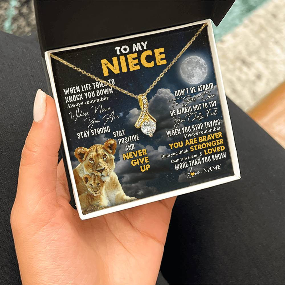 Alluring Beauty Necklace 18K Yellow Gold Finish | 2 | Personalized To My Niece Necklace From Aunt Auntie Lion Never Give Up Niece Birthday Graduation Christmas Jewelry Customized Gift Box Message Card | siriusteestore
