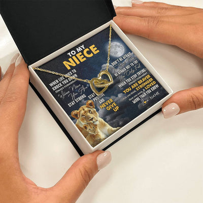 Interlocking Hearts Necklace 18K Yellow Gold Finish | 2 | Personalized To My Niece Necklace From Aunt Auntie Lion Never Give Up Niece Birthday Graduation Christmas Jewelry Customized Gift Box Message Card | siriusteestore