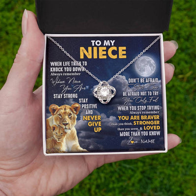 Love Knot Necklace 14K White Gold Finish | 2 | Personalized To My Niece Necklace From Aunt Auntie Lion Never Give Up Niece Birthday Graduation Christmas Jewelry Customized Gift Box Message Card | siriusteestore