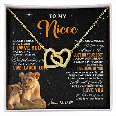 Interlocking Hearts Necklace 18K Yellow Gold Finish | 1 | Personalized To My Niece Necklace From Aunt Auntie Live Laugh Love Lion Niece Birthday Gifts Positive Graduation Christmas Customized Gift Box Message Card | siriusteestore