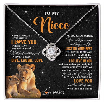 Love Knot Necklace 14K White Gold Finish | 1 | Personalized To My Niece Necklace From Aunt Auntie Live Laugh Love Lion Niece Birthday Gifts Positive Graduation Christmas Customized Gift Box Message Card | siriusteestore