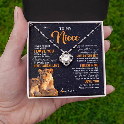 Love Knot Necklace 14K White Gold Finish | 2 | Personalized To My Niece Necklace From Aunt Auntie Live Laugh Love Lion Niece Birthday Gifts Positive Graduation Christmas Customized Gift Box Message Card | siriusteestore