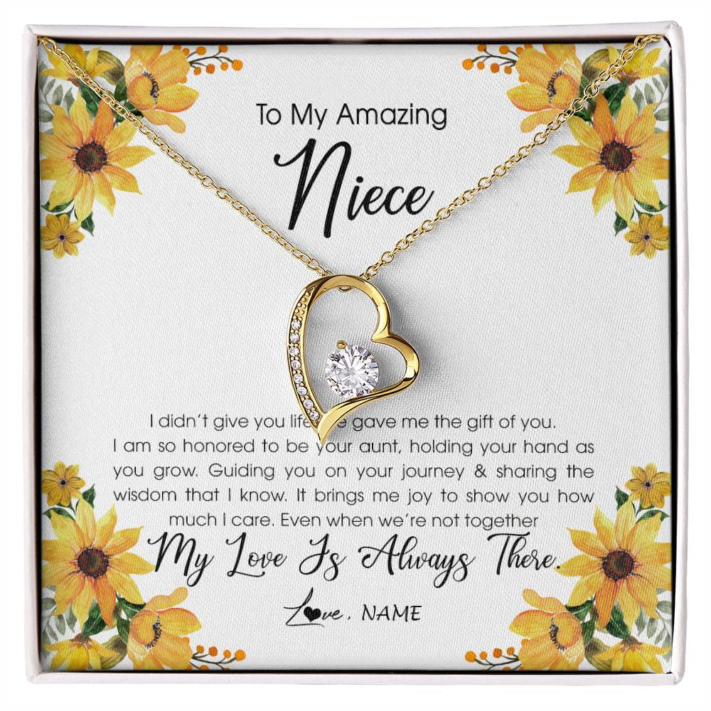 Forever Love Necklace 18K Yellow Gold Finish | Personalized To My Niece Necklace From Aunt Auntie My Love Is Always There Niece Birthday Christmas Graduation Customized Gift Box Message Card | siriusteestore