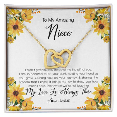 Interlocking Hearts Necklace 18K Yellow Gold Finish | Personalized To My Niece Necklace From Aunt Auntie My Love Is Always There Niece Birthday Christmas Graduation Customized Gift Box Message Card | siriusteestore