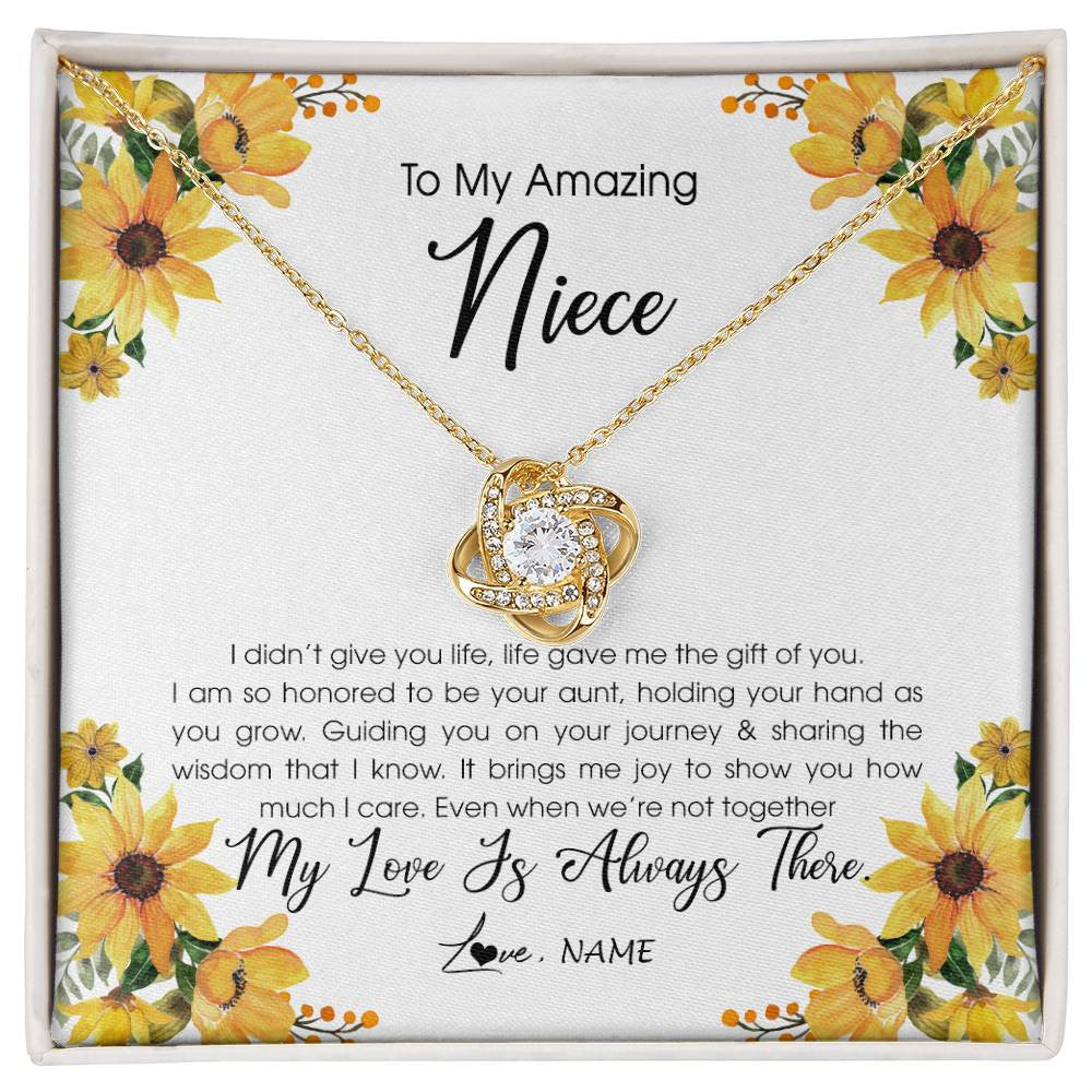 Love Knot Necklace 18K Yellow Gold Finish | Personalized To My Niece Necklace From Aunt Auntie My Love Is Always There Niece Birthday Christmas Graduation Customized Gift Box Message Card | siriusteestore