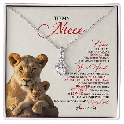 Alluring Beauty Necklace 14K White Gold Finish | 1 | Personalized To My Niece Necklace From Aunt Auntie Never Feel You Are Alone Lion Niece Birthday Graduation Christmas Customized Gift Box Message Card | siriusteestore