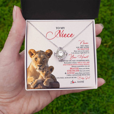 Love Knot Necklace 14K White Gold Finish | 2 | Personalized To My Niece Necklace From Aunt Auntie Never Feel You Are Alone Lion Niece Birthday Graduation Christmas Customized Gift Box Message Card | siriusteestore