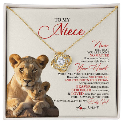 Love Knot Necklace 18K Yellow Gold Finish | 1 | Personalized To My Niece Necklace From Aunt Auntie Never Feel You Are Alone Lion Niece Birthday Graduation Christmas Customized Gift Box Message Card | siriusteestore