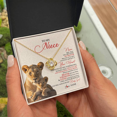 Love Knot Necklace 18K Yellow Gold Finish | 2 | Personalized To My Niece Necklace From Aunt Auntie Never Feel You Are Alone Lion Niece Birthday Graduation Christmas Customized Gift Box Message Card | siriusteestore